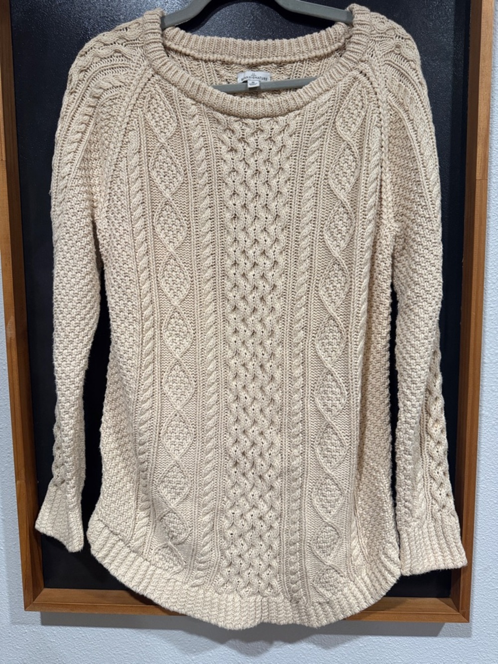 L.L. Bean signature Women's Cream Cable Knit Scoop-Neck Sweater